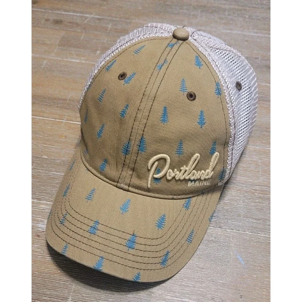 Portland Maine Pine Tree Print Logo Hat Baseball Trucker Brown Legacy Brand Cap